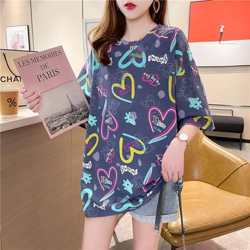 スタイリッシュ プリント 一目惚れ Tシャツ カットソー ワンピース＜U-3322＞