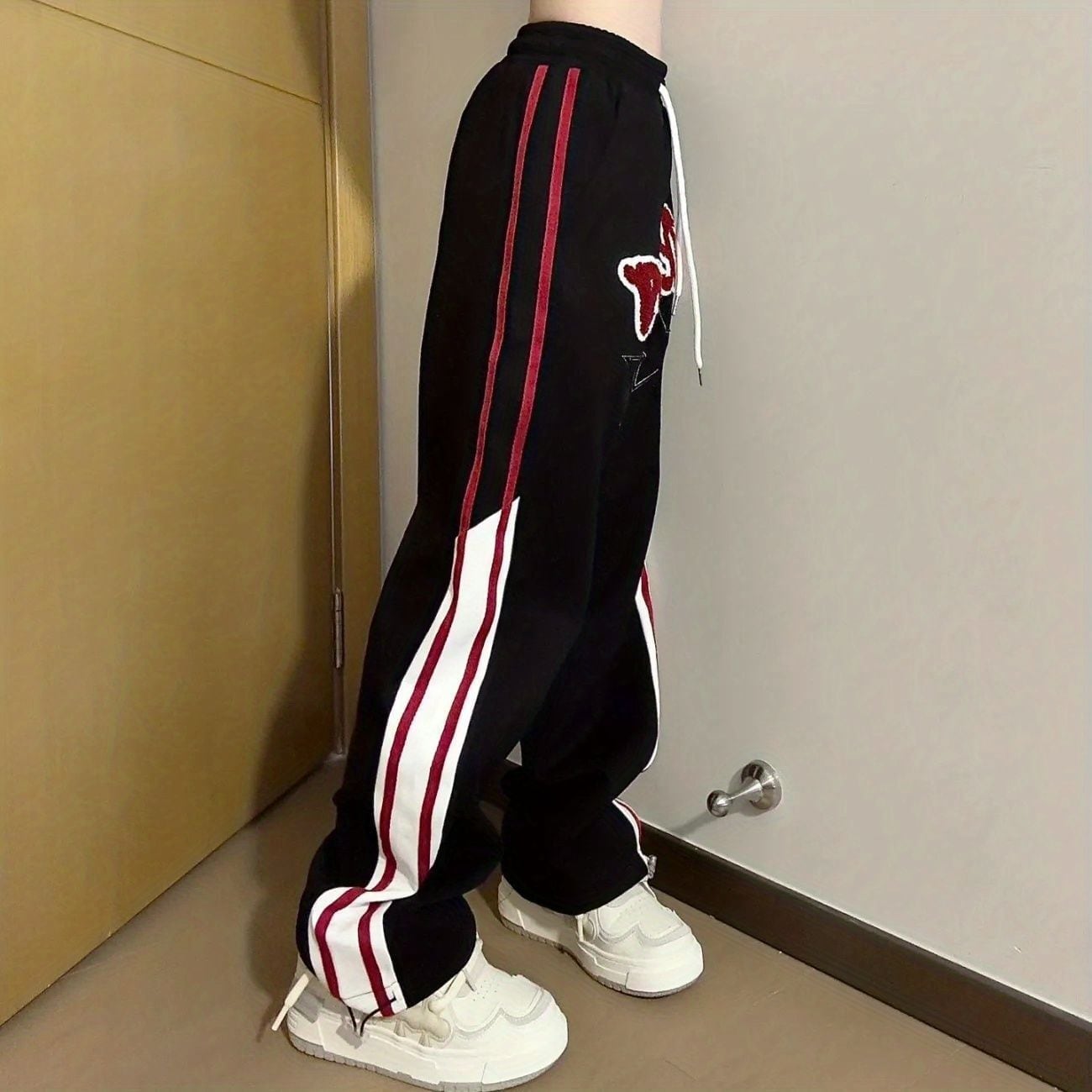 絶対欲しい ストライプ アバンギャルド 柄 切り替え 男女兼用 パンツ ＜U-4991＞