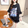 好感度満載 プリント 美感いっぱい Tシャツ カットソー ワンピース＜U-3428＞