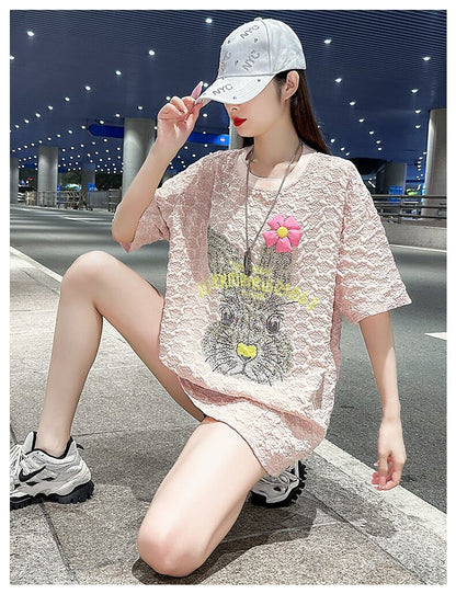 話題沸騰中 キュート カジュアル ホットダイヤモンド 半袖Tシャツ＜U-8626＞