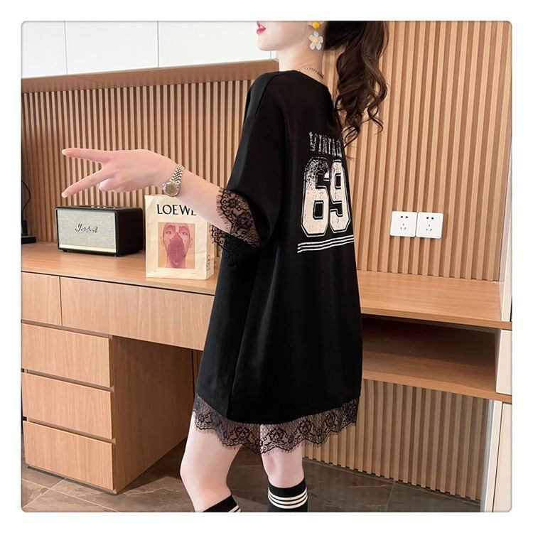 売り切れ必至 レース ファッション 切り替え ゆったり 半袖Tシャツ＜U-8480＞