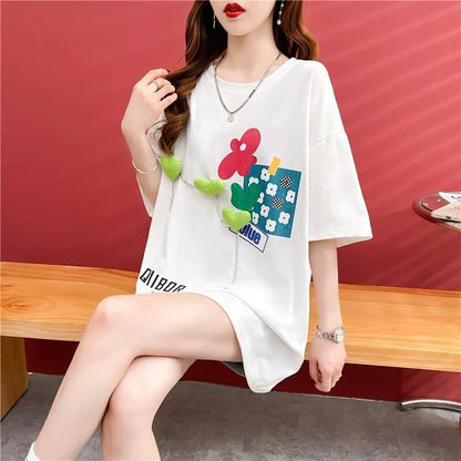 カジュアル プリント 好感度満載 ラウンドネック Tシャツ カットソー＜U-3118＞