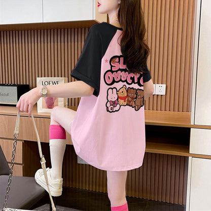おすすめ 切り替え 定番シンプル プリント 4色選択 半袖Tシャツ＜U-8583＞