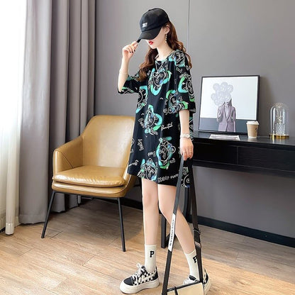 好感度満載 プリント 美感いっぱい Tシャツ カットソー ワンピース＜U-3501＞