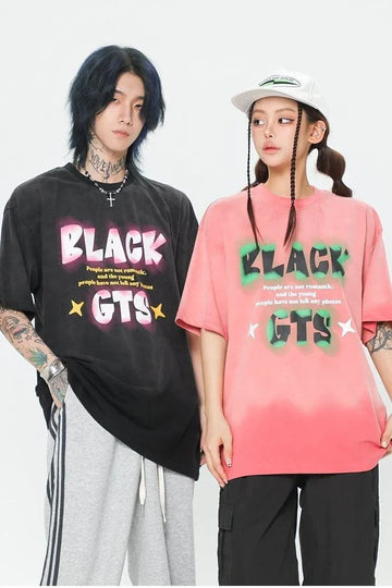 見逃し厳禁 ファッション ストリート系 ヴィンテージ加工 アルファベット プリントTシャツ ＜U-2921＞