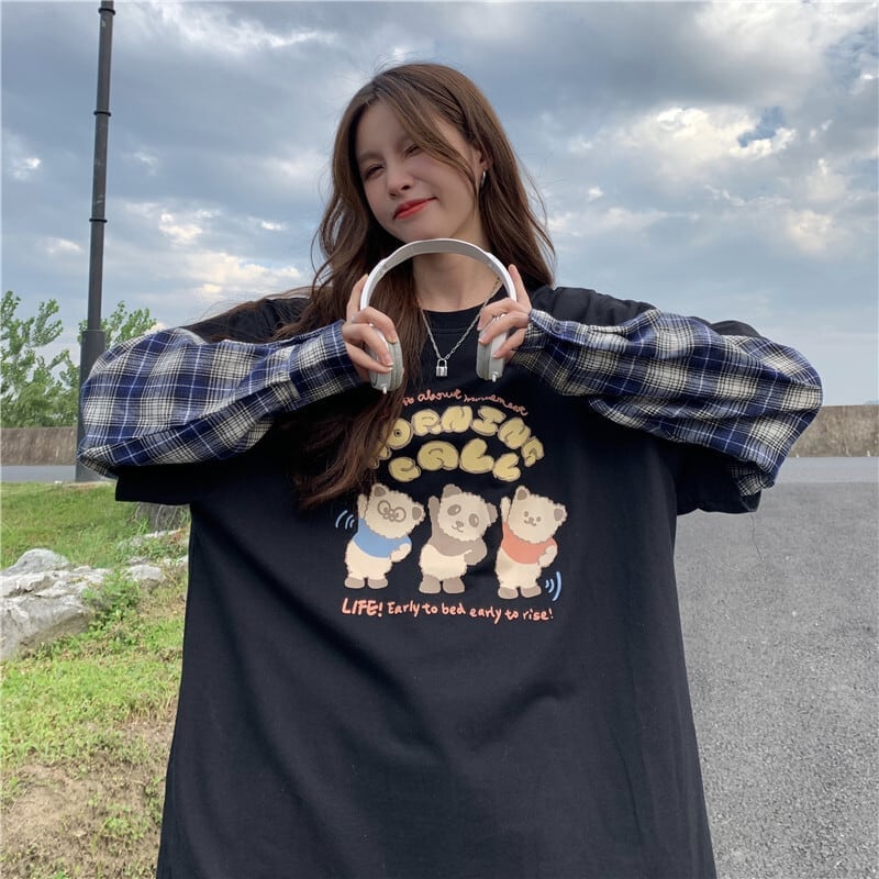 オシャレ度満点 ラウンドネック 個性的なデザイン カートゥーンプリント Tシャツ＜U-2257＞