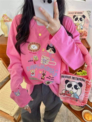 新商品 大人可愛い 求めてたデザイン 肌触り抜群 プリント 5色選択 Tシャツ<U-9369>