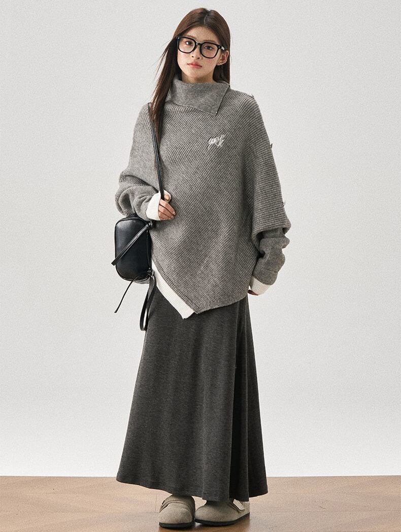 新商品 都市ファッショ おすすめ オシャレ デザイン 不規則 イレギュラー 2色選択 ニットトップス<U-9917>