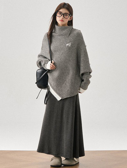 新商品 都市ファッショ おすすめ オシャレ デザイン 不規則 イレギュラー 2色選択 ニットトップス<U-9917>