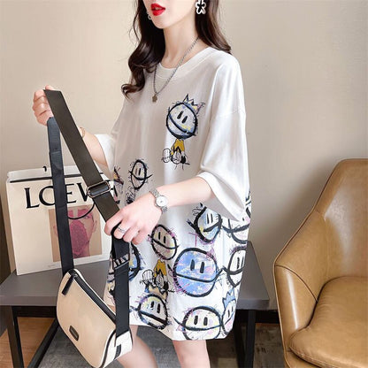 新商品 大人可愛い 大活躍 カジュアル キュートプリント 全2色 半袖Tシャツ＜U-8595＞