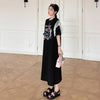 おすすめ レース ファッション 切り替え プリント Tシャツ カットソー ワンピース＜U-8535＞