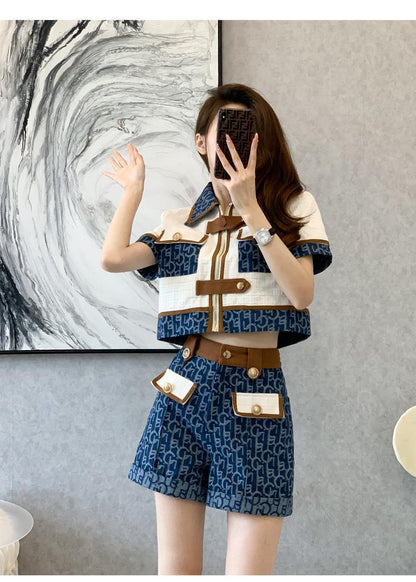 おすすめ おすすめ 話題沸騰中 上質 カジュアル 切り替え 半袖Ｔシャツ ショートパンツ セットアップ <U-11169>