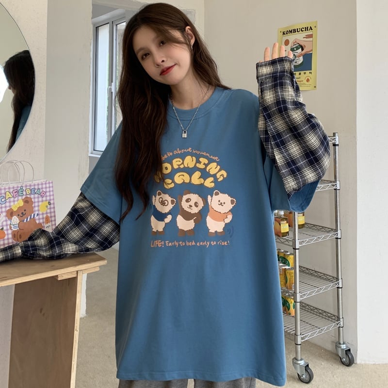 オシャレ度満点 ラウンドネック 個性的なデザイン カートゥーンプリント Tシャツ＜U-2257＞