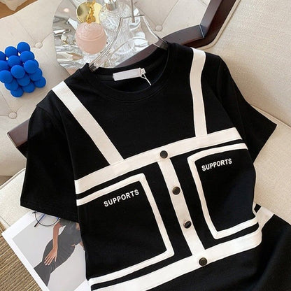 個性的なデザイン 切り替え 着心地抜群 プリント Tシャツ カットソー＜U-3528＞