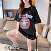 ハイエンドデザインセンスレース中空ルーズミドル丈半袖Tシャツ<U-3035>