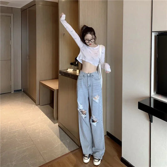 大人気ファッションデザインハイウエストワイドデニム
