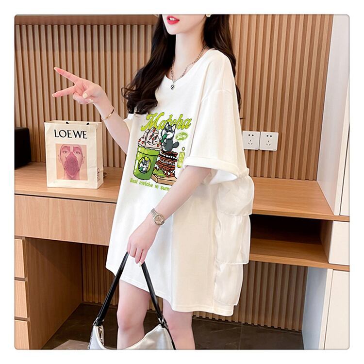 着回し力抜群 切り替え プリント ロング Tシャツ ゆったり半袖 Tシャツ ＜U-8498＞