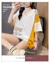 韓国風漫画刺繍ワッペン半袖Tシャツ<U-2991>