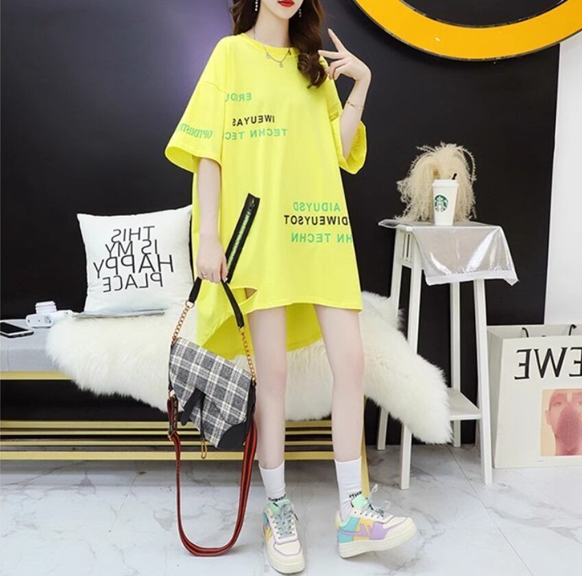 超人気 ダメージ加工 ゆったりロング丈 三色半袖Tシャツ＜U-8107＞