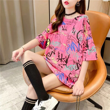都市ファッショ デザイン オシャレ 個性派 プリント 2色選択 半袖 Tシャツ <U-9082>