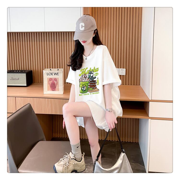 着回し力抜群 切り替え プリント ロング Tシャツ ゆったり半袖 Tシャツ ＜U-8498＞