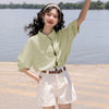 好感度UP 上質 美人度アップ 知的 ストライプ柄 3色選択 半袖シャツ＜U-9047＞