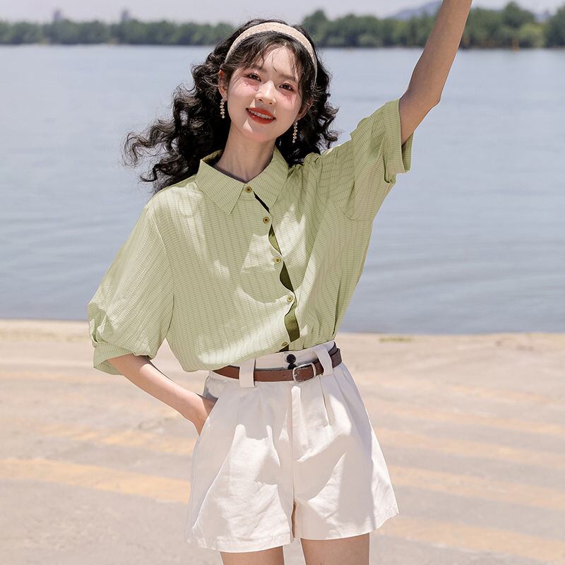 好感度UP 上質 美人度アップ 知的 ストライプ柄 3色選択 半袖シャツ＜U-9047＞