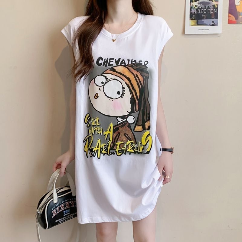 真夏も快適 着心地良い ファッション感満々 プリント全4色 ノースリーブ Tシャツ カットソー＜U-9161＞