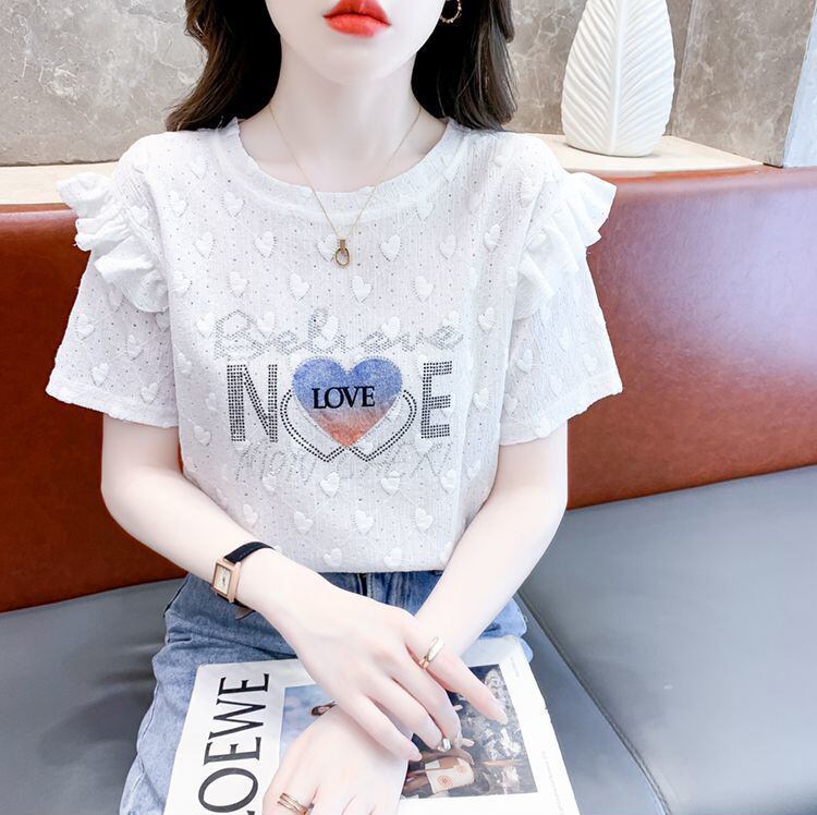 新商品 大人可愛い 話題沸騰中 ホットダイヤモンド 全3色 半袖Tシャツ<U-8868>