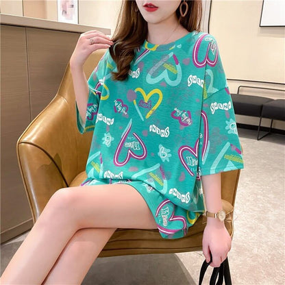 スタイリッシュ プリント 一目惚れ Tシャツ カットソー ワンピース＜U-3322＞