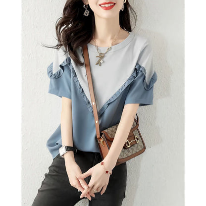 【半額！期間限定！！】 ファッション 定番シンプル 上質 シフォン 半袖<U-6595>