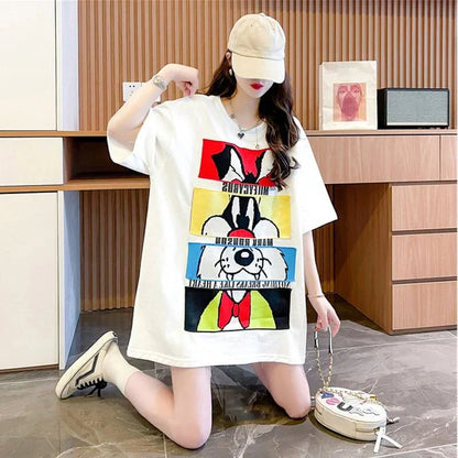 清純甘くて女子力UP ラウンドネック 一目惚れ カートゥーンプリント Tシャツ＜U-2817＞