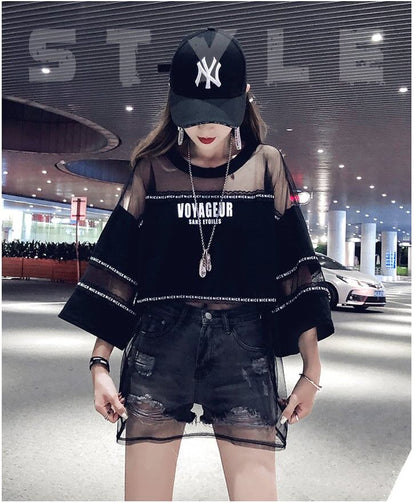 話題沸騰中 レイヤード風 アバンギャルド プリントTシャツ ゆったり半袖＜U-8102＞