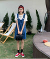 美人度アップ デニム 大人可愛い 全2色 半袖Tシャツ+サスペンダースカート セット<U-8782>