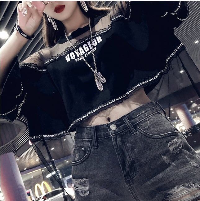 話題沸騰中 レイヤード風 アバンギャルド プリントTシャツ ゆったり半袖＜U-8102＞