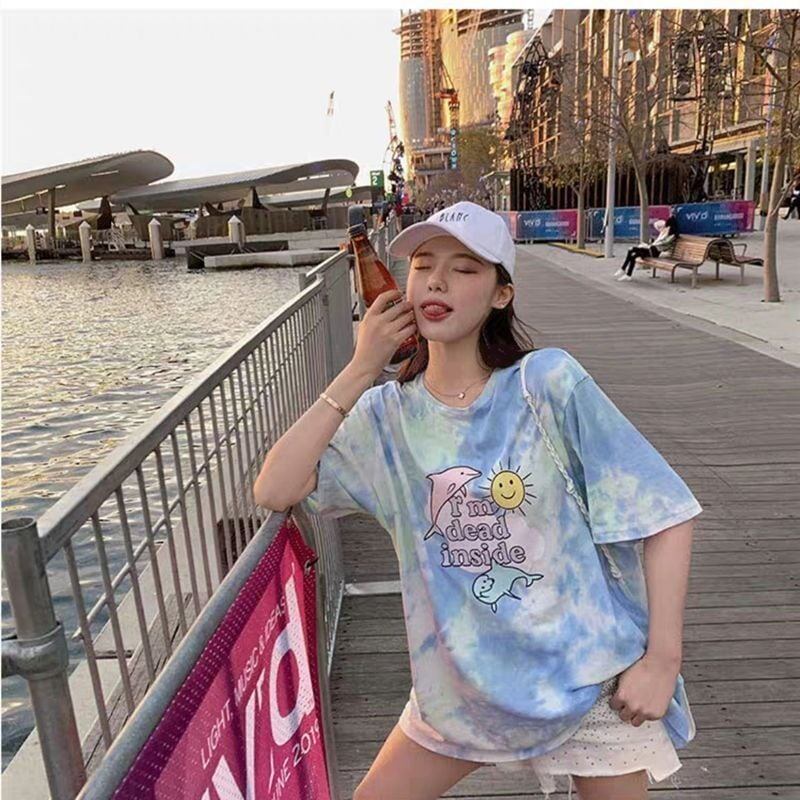 絶対欲しい キュート 話題沸騰中 絞り染め プリント 全2色 半袖Tシャツ<U-8759>