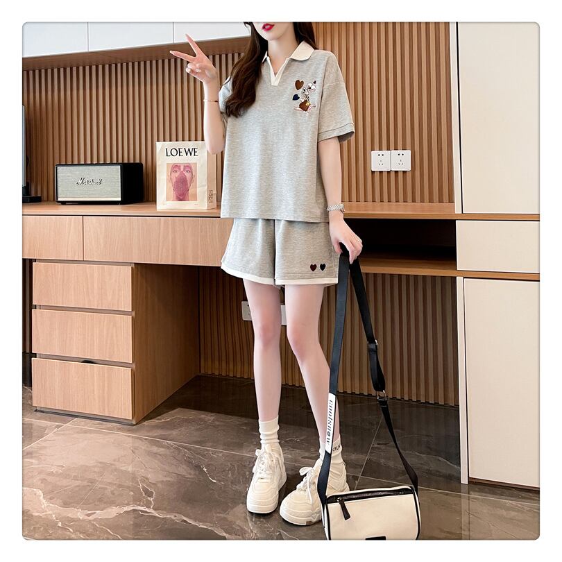 定番シンプル 切り替え カジュアル 半袖Ｔシャツⅹパンツセット全3色 <U-8267>