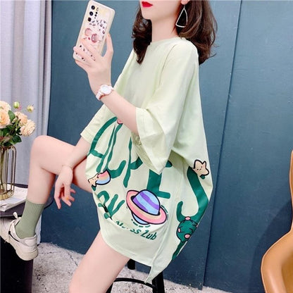 ファッション 切り替え 美人度アップ プリント Tシャツ カットソー＜U-3636＞
