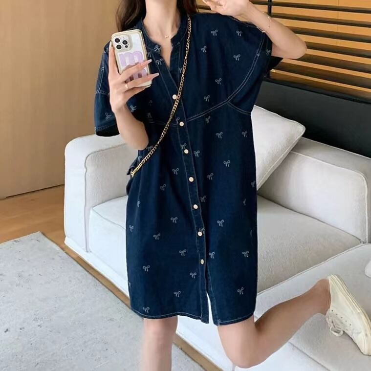 新商品 好感度UP 大人可愛い 上質 カジュアル 花柄 デニム ワンピース<U-8926>
