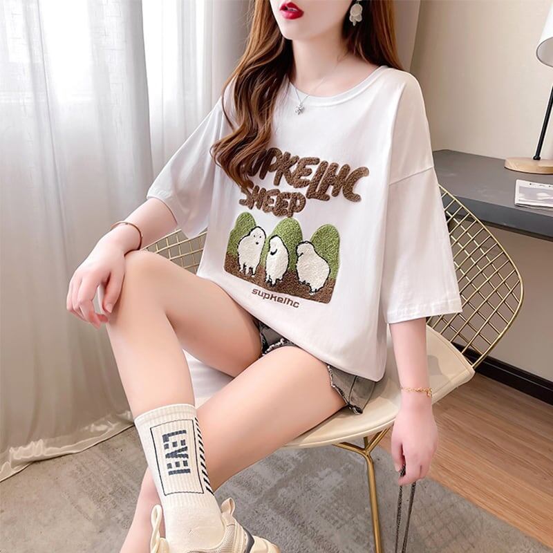 合わせやすい 切り替え チャーミング プリント Tシャツ カットソー＜U-3480＞