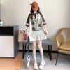 早い者勝ち グラフィック POLOネック プリント ロング ラグランTシャツ ゆったりワンピース＜U-4027＞