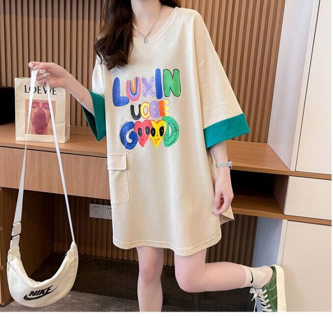絶対欲しい プリント ラウンドネック 切り替え 全2色 半袖Tシャツ ＜U-8672＞