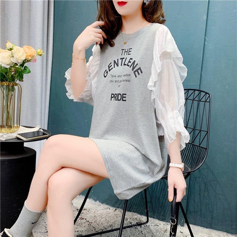 個性的なデザイン 切り替え スタイリッシュ ワンピース Tシャツ カットソー＜U-3117＞