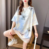 大好評 絞り染め クマ柄 ロング Tシャツ ゆったり半袖 ＜U-3990＞