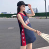 キュートでハンサムなスポーツスタイルのベストドレスバスケットボールユニフォームルーズミッドレングスノースリーブTシャツトップ   ＜U-2853＞