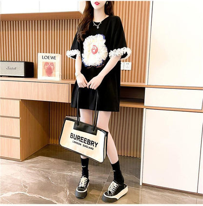 デザインセンスレースステッチTシャツ半袖新しいスタイル<U-2932>