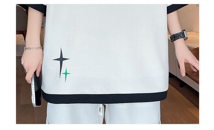 早い者勝ち カジュアル ファッション 切り替え 全3色 半袖Ｔシャツⅹパンツセット<U-8950>