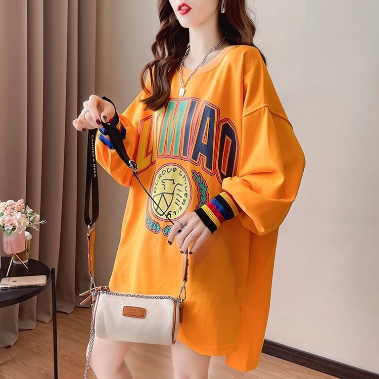 着?せ グラフィックプリント 虹色 ロング長袖Tシャツ 三色トップス＜U-4107＞