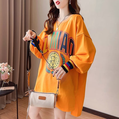 着?せ グラフィックプリント 虹色 ロング長袖Tシャツ 三色トップス＜U-4107＞