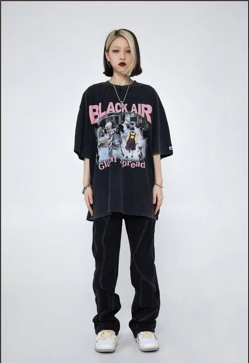 見逃し厳禁 ファッション ストリート系 ヴィンテージ加工 プリントTシャツ ＜U-2893＞